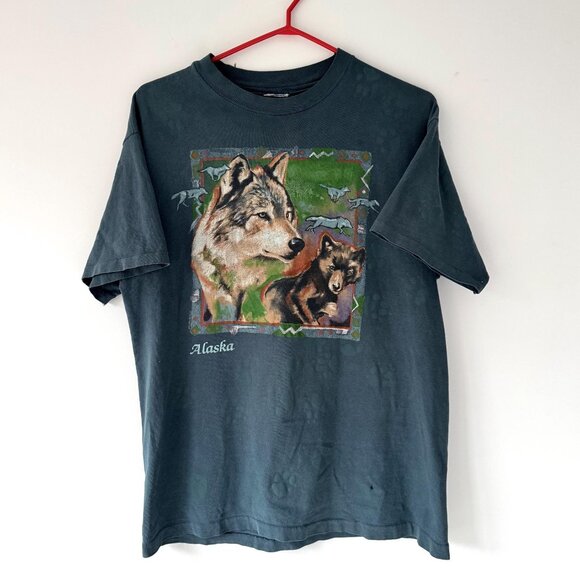 90s vintage animal wolf alaska graphic single stitch short sleeved tee shirt - Picture 9 of 10